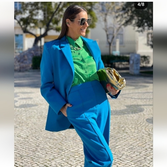 Zara Straight Leg Pants Limited Edition Blue NWT - Picture 5 of 9